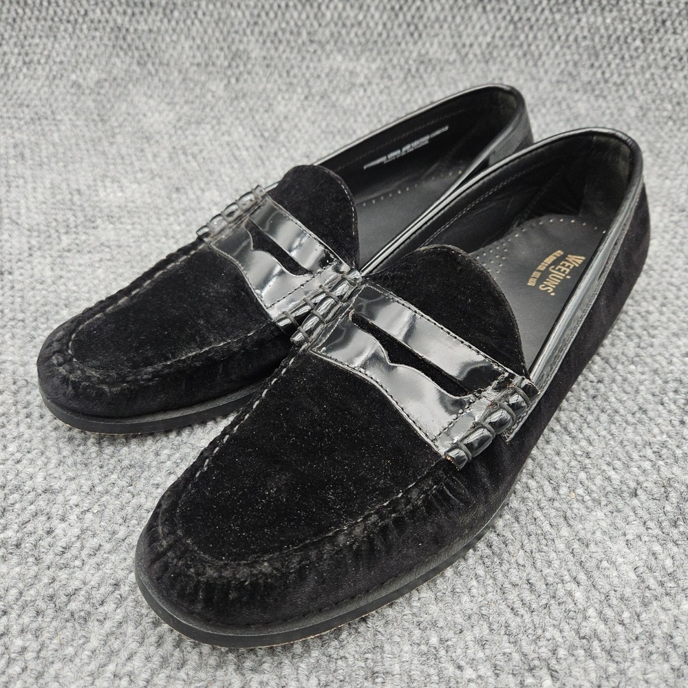 GH Bass Weejuns (Men's 13) Black Velvet Leather Patent Penny Loafer Dress Shoes